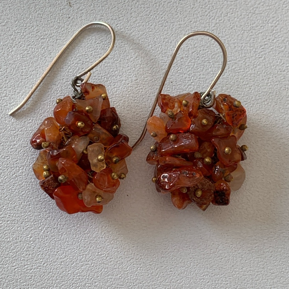 Carnelian Cluster Earrings Sterling Silver